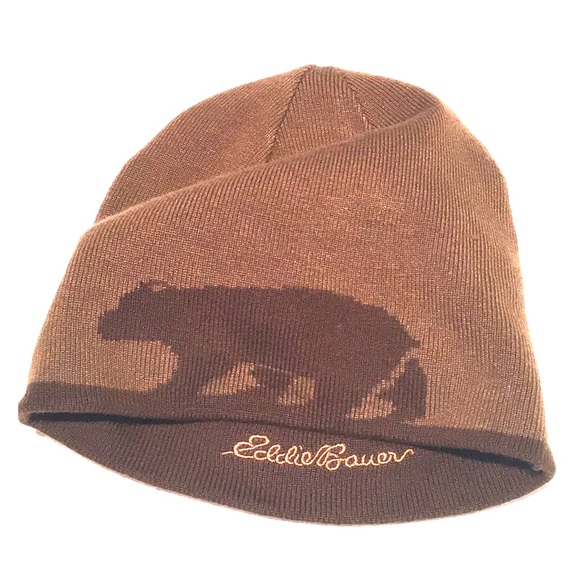 EDDIE BAUER reversible brown bear beanie - Picture 2 of 7